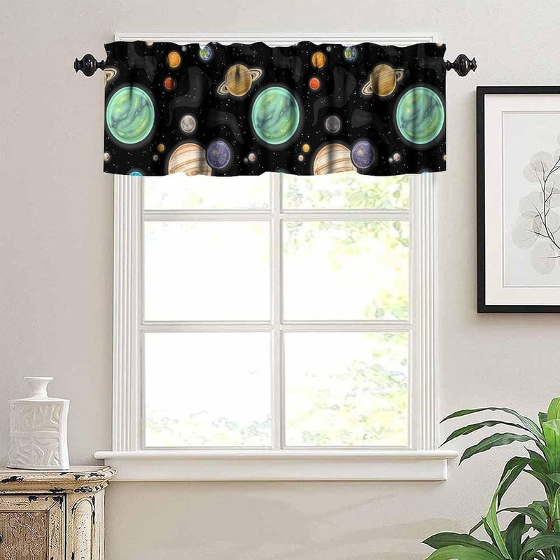 YSWOW Space Valance Curtain Galaxy Planet Outer Space Universe Art Printed Valance for Kids Boys Bedroom Nursery Decor W54xL18in Fabric 1 Panel - Image 2